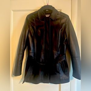 Ladies belted leather jacket